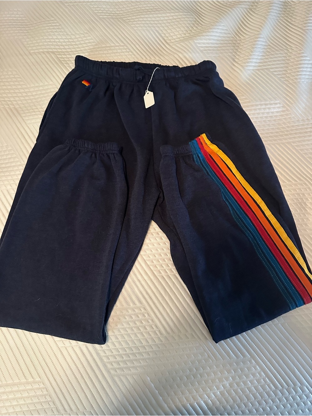 Aviator Nation Men's Navy Lounge Pants with Multicolor Side Stripes